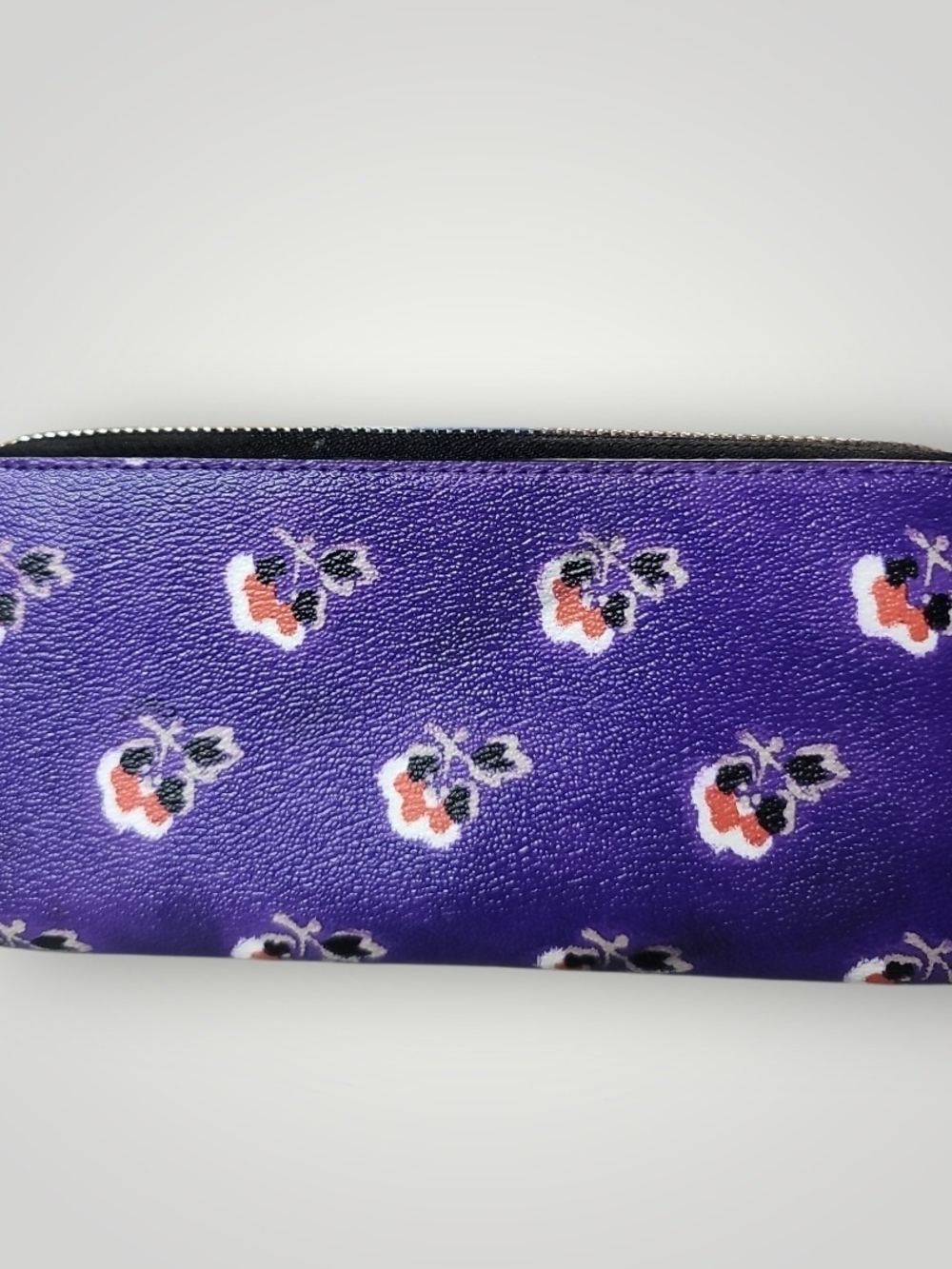 Coach Bramble Rose Flower Slim Accordion Zip Around Wallet Purple Black - Picture 2 of 6